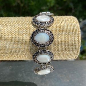 Silver Filigree Bracelet with White Pearl Inlay